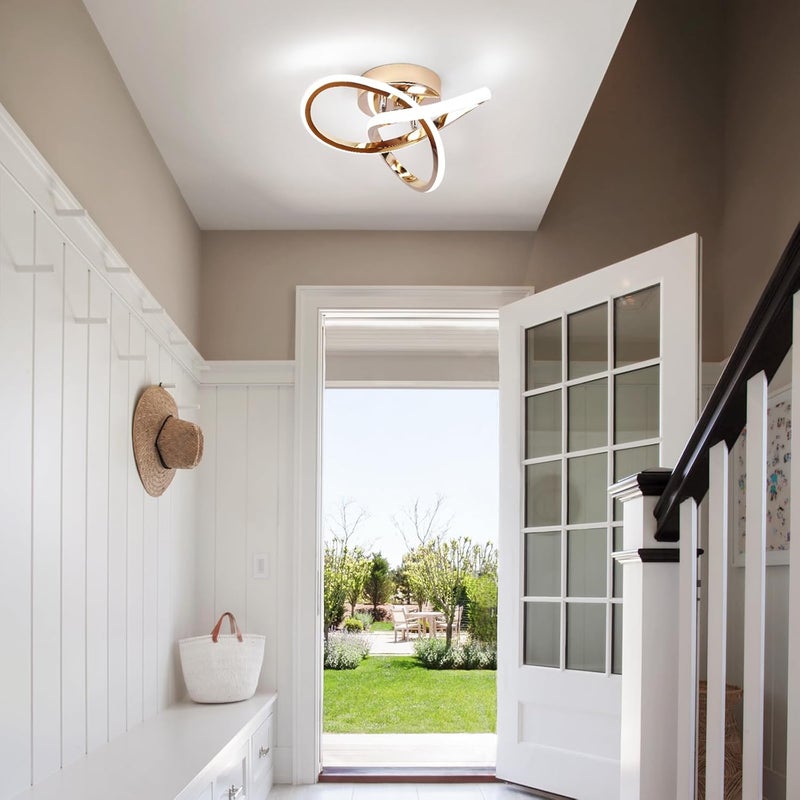 CANEOE Modern LED Ceiling Light, 6000K Gold Led Hallway Ceiling Light Fixtures, Curved Design Semi Flush Mount Ceiling Lights for Hallway Bathroom Kitchen Entryway Stair Ceiling Lamp (No Dimmble) - Image 2